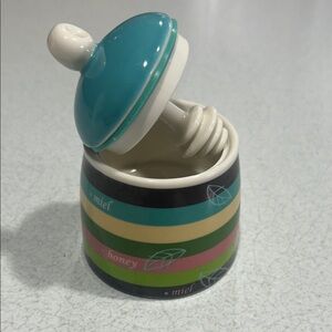 3/$20 Striped Ceramic Honey Jar with Dipper